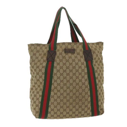 GUCCI GG Canvas Web Sherry Line Tote Bag Beige Red Green 189669  60144