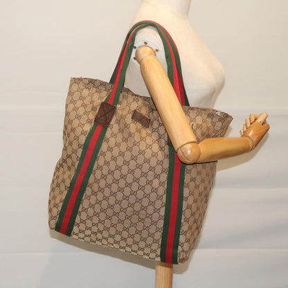 GUCCI GG Canvas Web Sherry Line Tote Bag Beige Red Green 189669  60144