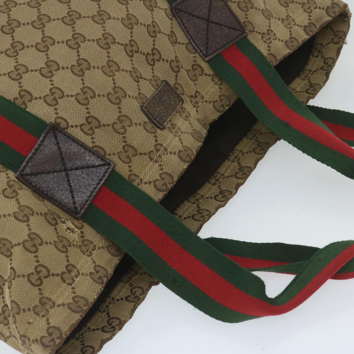 GUCCI GG Canvas Web Sherry Line Tote Bag Beige Red Green 189669  60144