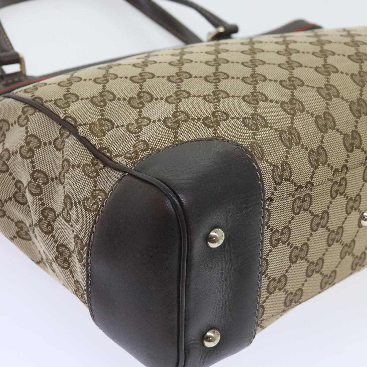 GUCCI GG Canvas Web Sherry Line Tote Bag Red Beige Green 257061  60154