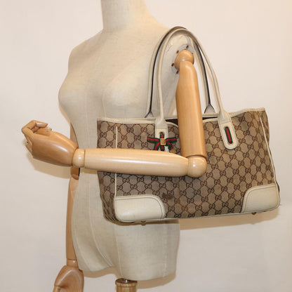 GUCCI GG Canvas Web Sherry Line Tote Bag Beige Red Green 163805  60259