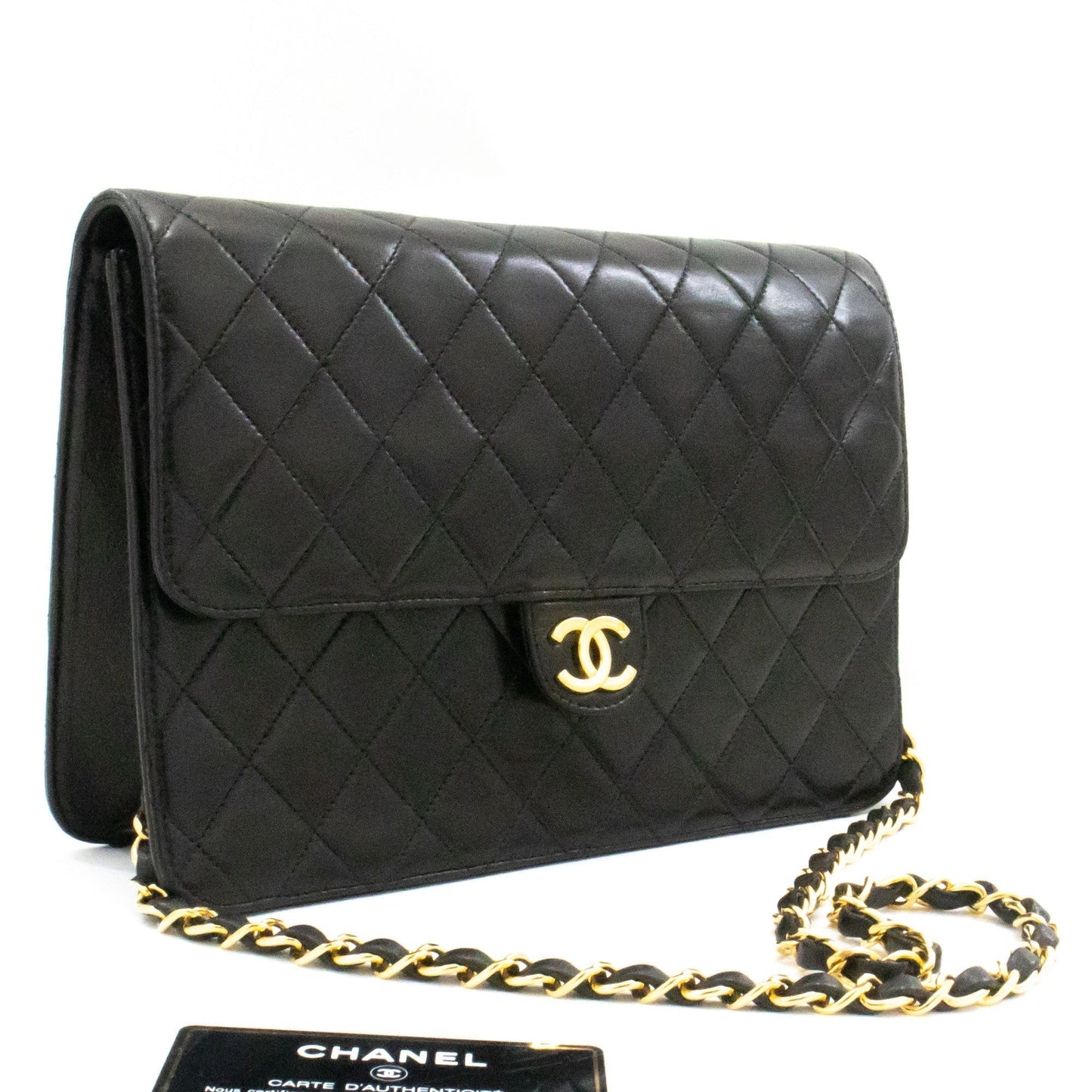 CHANEL Chain Shoulder Bag Clutch Black Quilted Flap Lambskin Purse k36