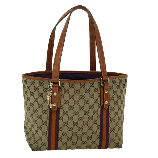 GUCCI GG Canvas Sherry Line Tote Bag Beige Orange purple 137396  60386