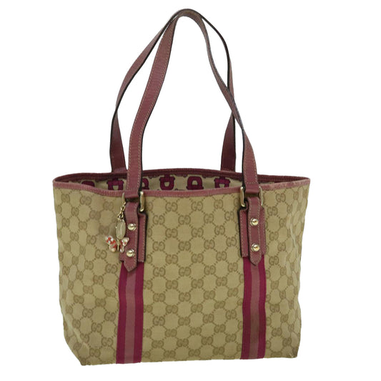 GUCCI GG Canvas Sherry Line Tote Bag Beige Pink 137396  60391