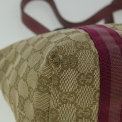 GUCCI GG Canvas Sherry Line Tote Bag Beige Pink 137396  60391