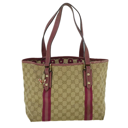 GUCCI GG Canvas Sherry Line Tote Bag Beige Pink 137396  60391