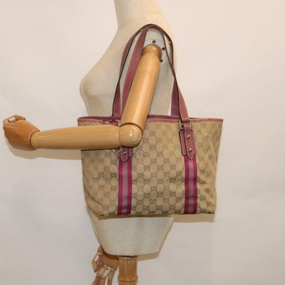 GUCCI GG Canvas Sherry Line Tote Bag Beige Pink 137396  60391