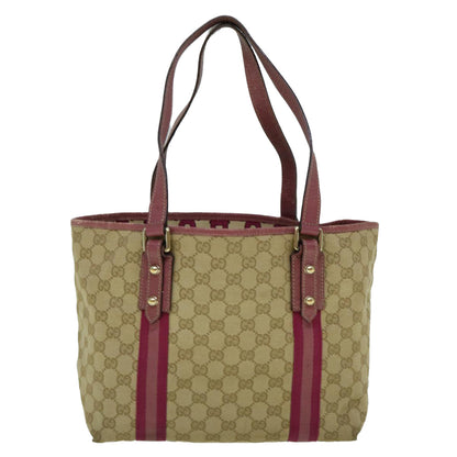 GUCCI GG Canvas Sherry Line Tote Bag Beige Pink 137396  60391