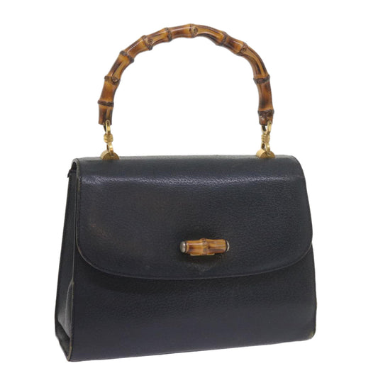 GUCCI Bamboo Hand Bag Leather Navy  60440