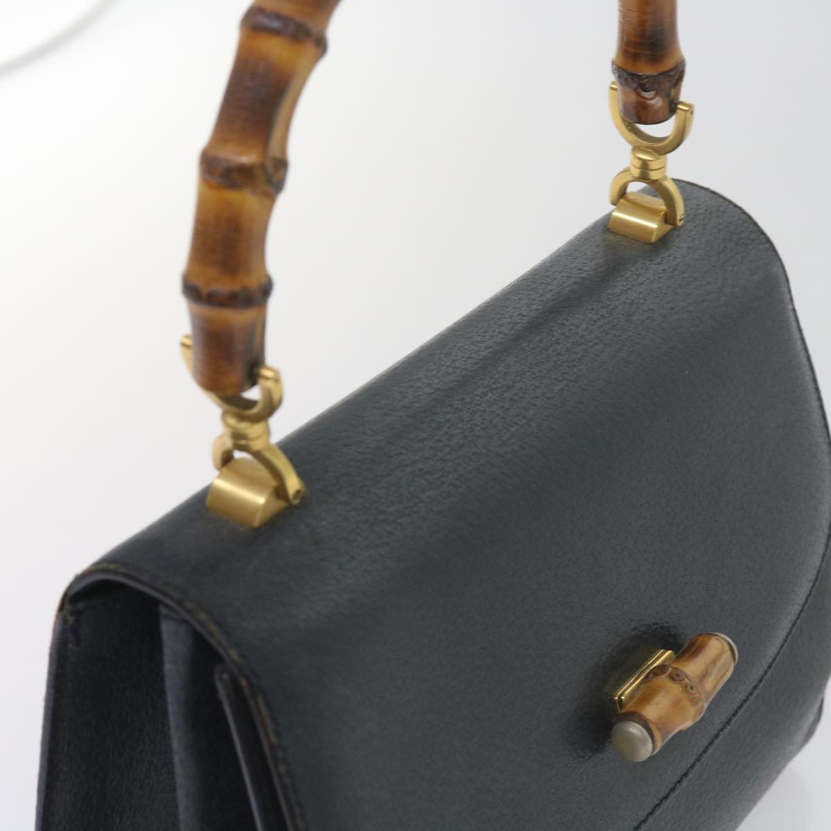 GUCCI Bamboo Hand Bag Leather Navy  60440
