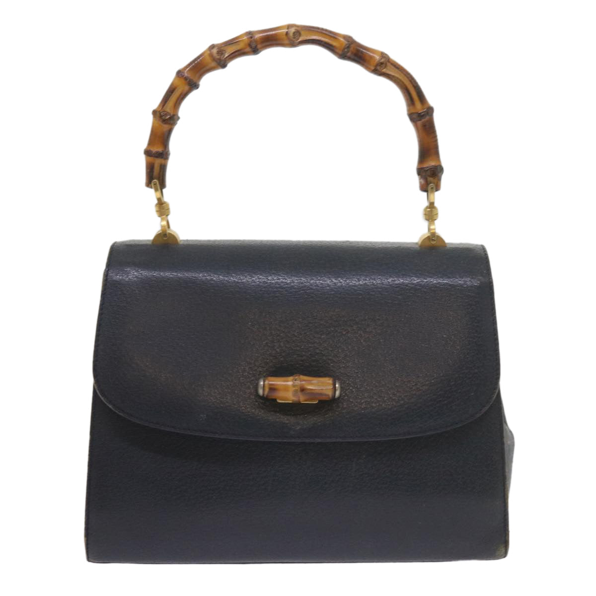 GUCCI Bamboo Hand Bag Leather Navy  60440