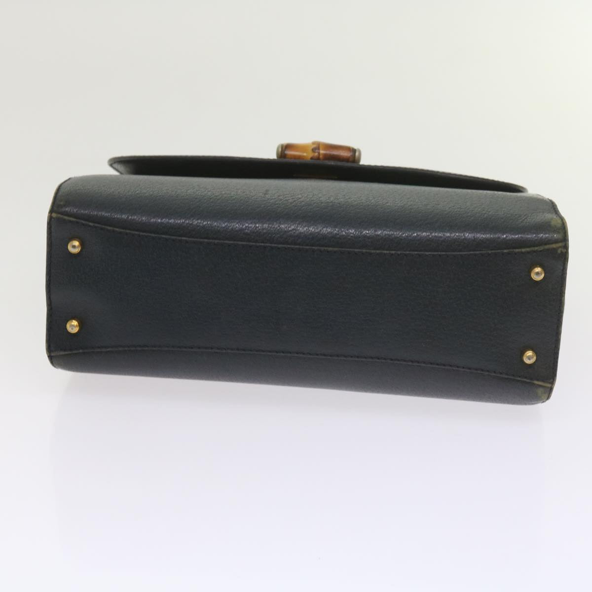 GUCCI Bamboo Hand Bag Leather Navy  60440