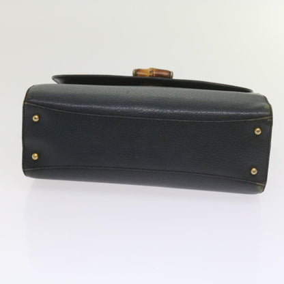 GUCCI Bamboo Hand Bag Leather Navy  60440
