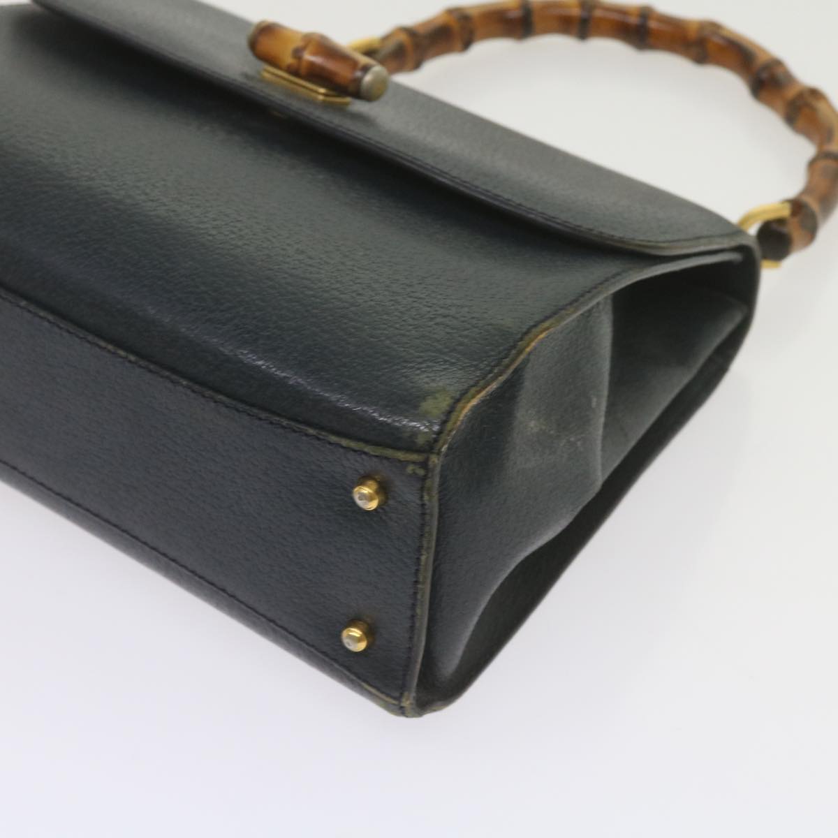 GUCCI Bamboo Hand Bag Leather Navy  60440