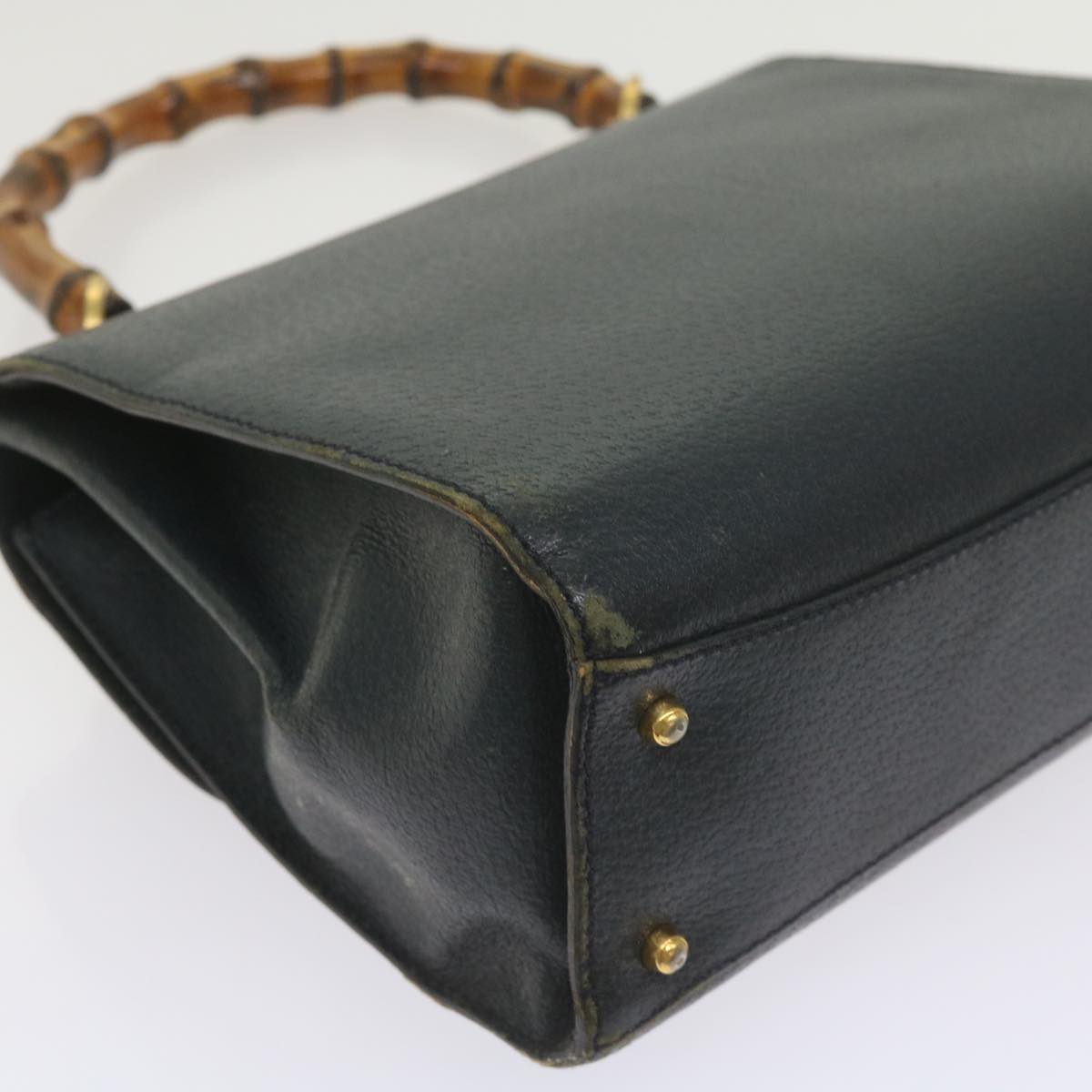 GUCCI Bamboo Hand Bag Leather Navy  60440