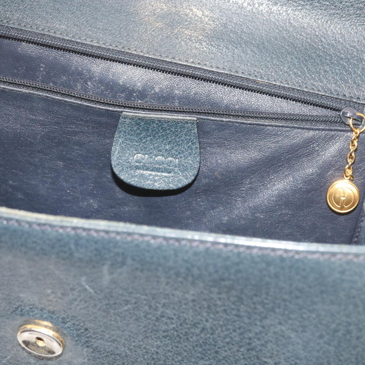 GUCCI Bamboo Hand Bag Leather Navy  60440