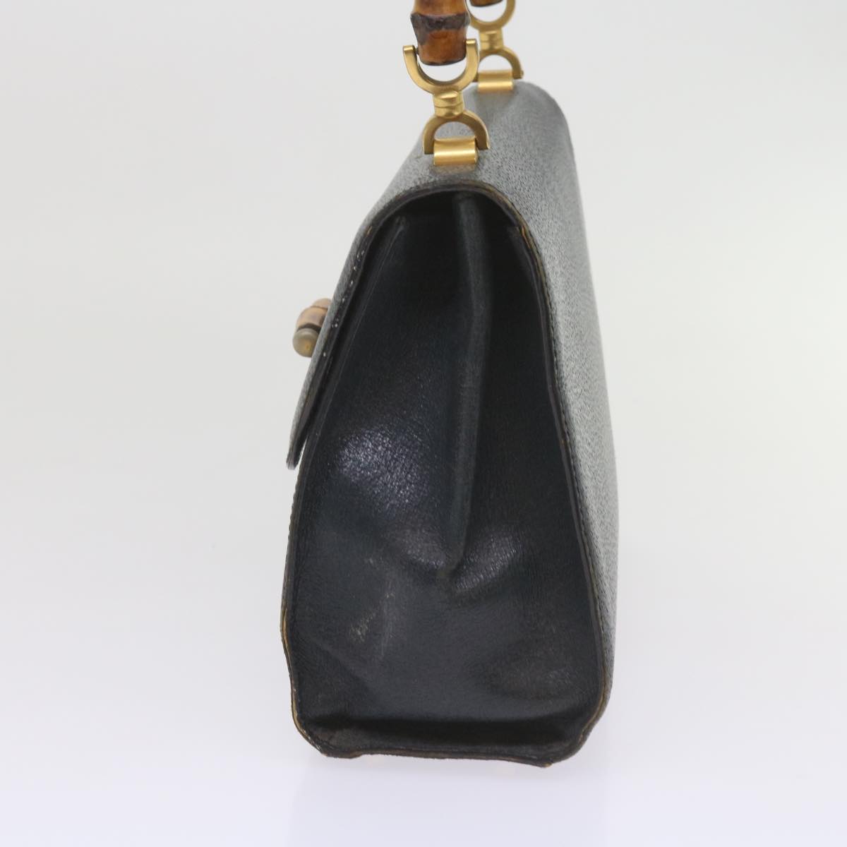 GUCCI Bamboo Hand Bag Leather Navy  60440