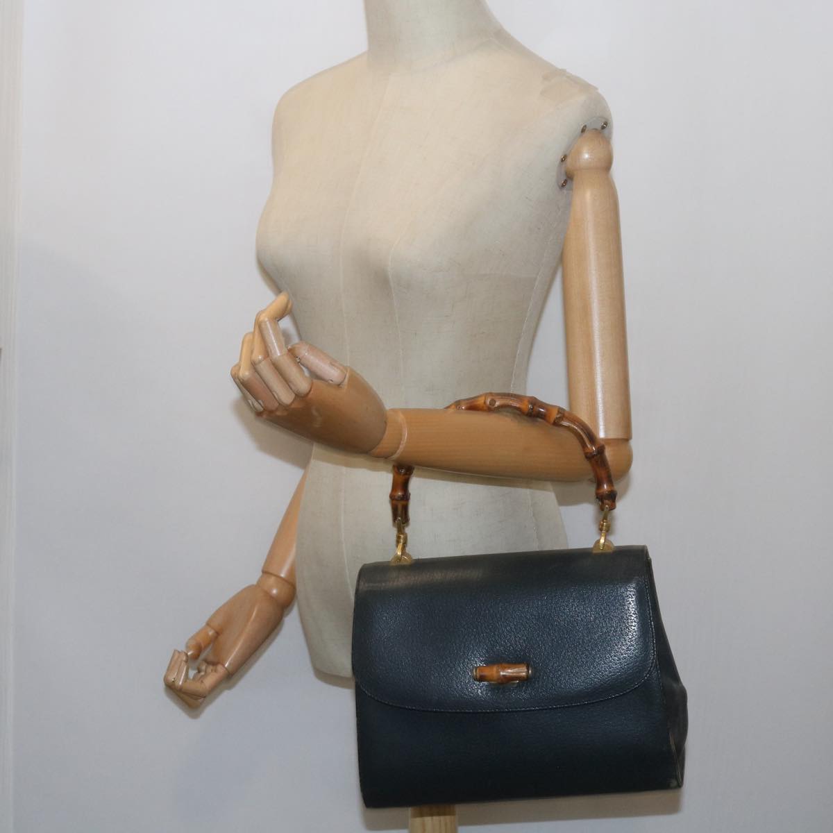 GUCCI Bamboo Hand Bag Leather Navy  60440