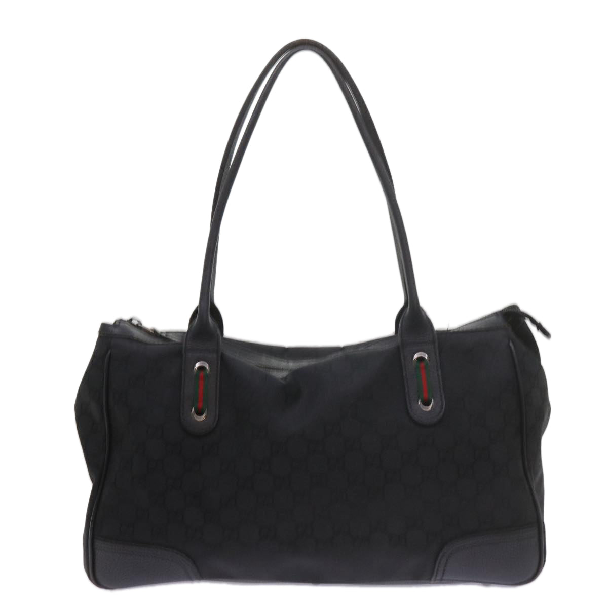 GUCCI GG Canvas Web Sherry Line Tote Bag Black Red Green 293599  60519