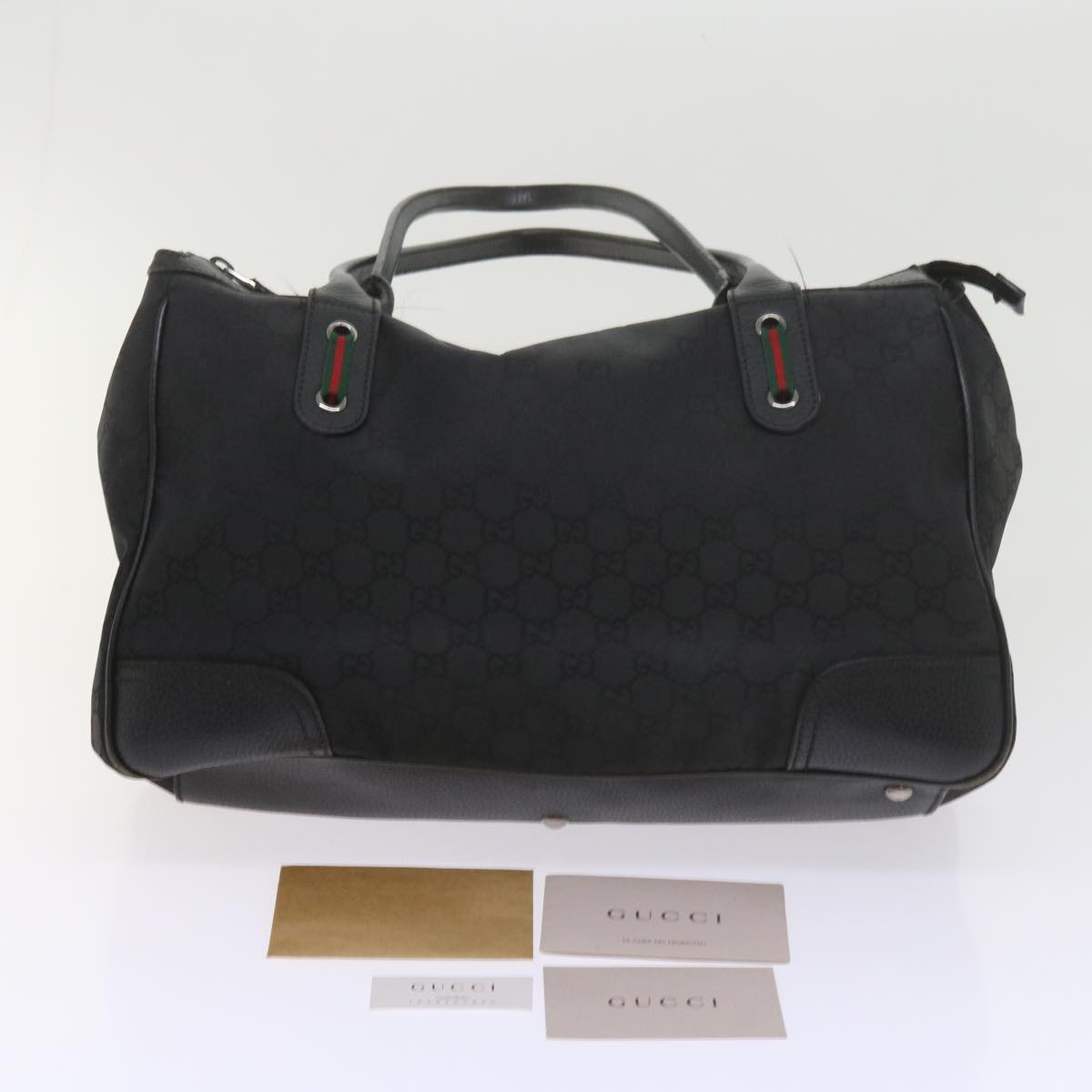 GUCCI GG Canvas Web Sherry Line Tote Bag Black Red Green 293599  60519