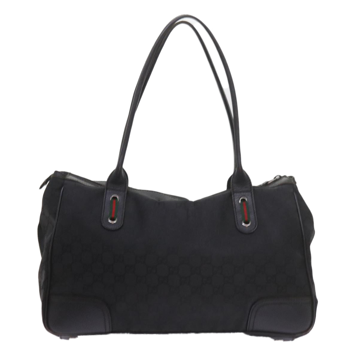 GUCCI GG Canvas Web Sherry Line Tote Bag Black Red Green 293599  60519