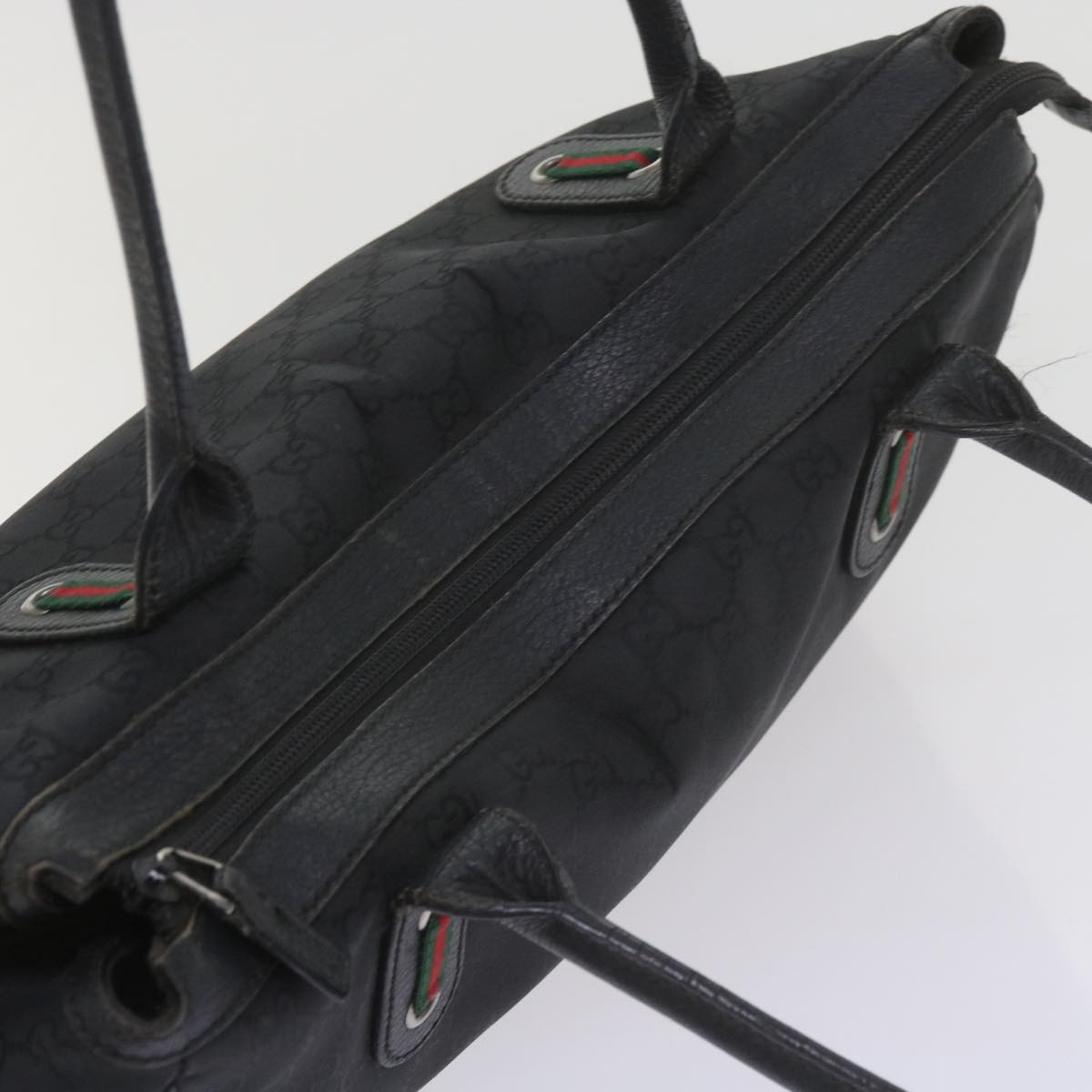 GUCCI GG Canvas Web Sherry Line Tote Bag Black Red Green 293599  60519