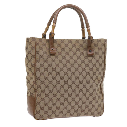 GUCCI GG Canvas Bamboo Tote Bag Beige 112530  60520
