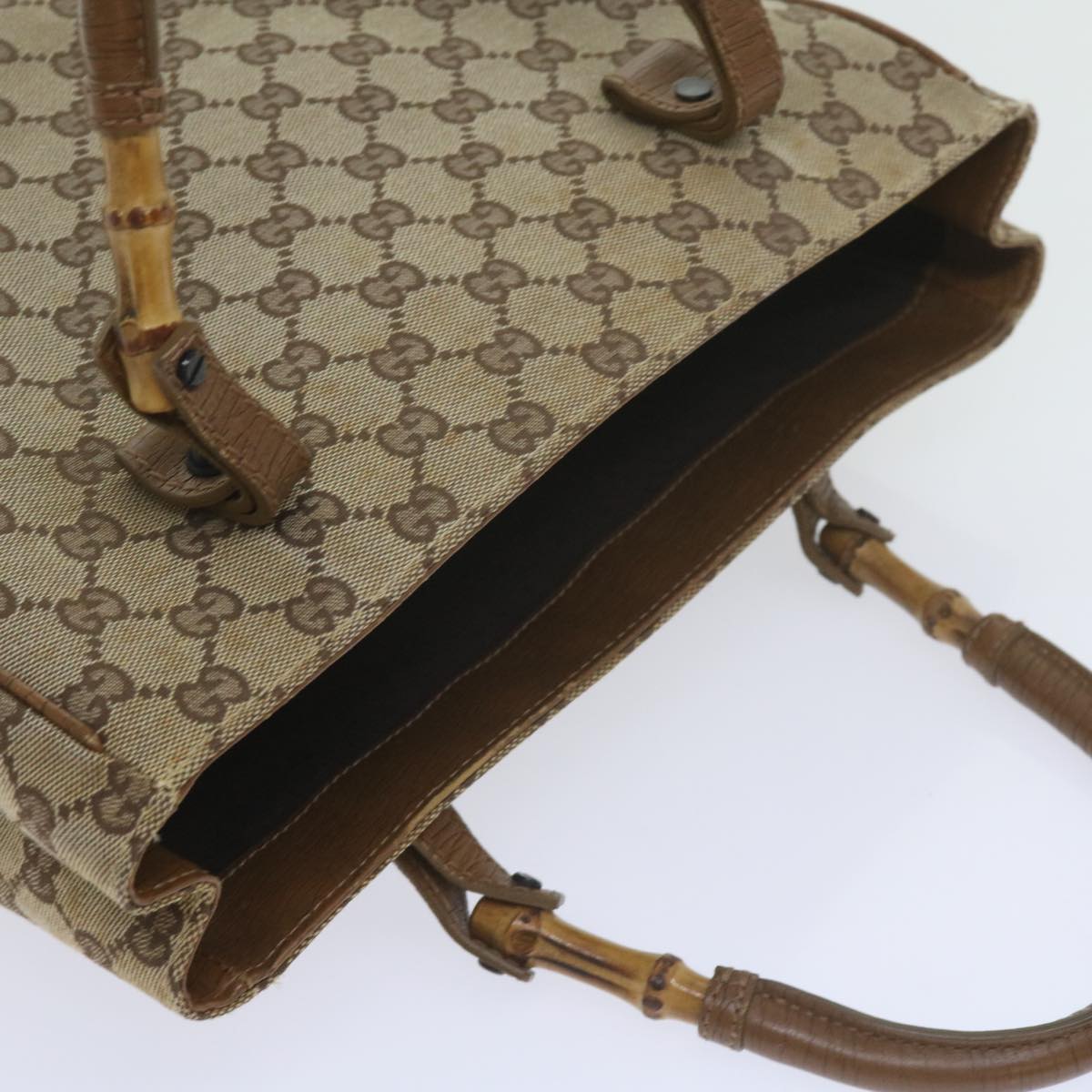 GUCCI GG Canvas Bamboo Tote Bag Beige 112530  60520