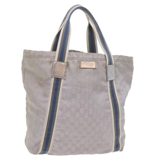 GUCCI GG Canvas Sherry Line Tote Bag Silver Blue Gray 189669  60525