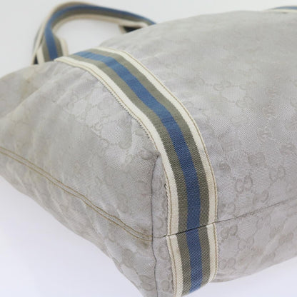 GUCCI GG Canvas Sherry Line Tote Bag Silver Blue Gray 189669  60525