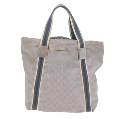 GUCCI GG Canvas Sherry Line Tote Bag Silver Blue Gray 189669  60525