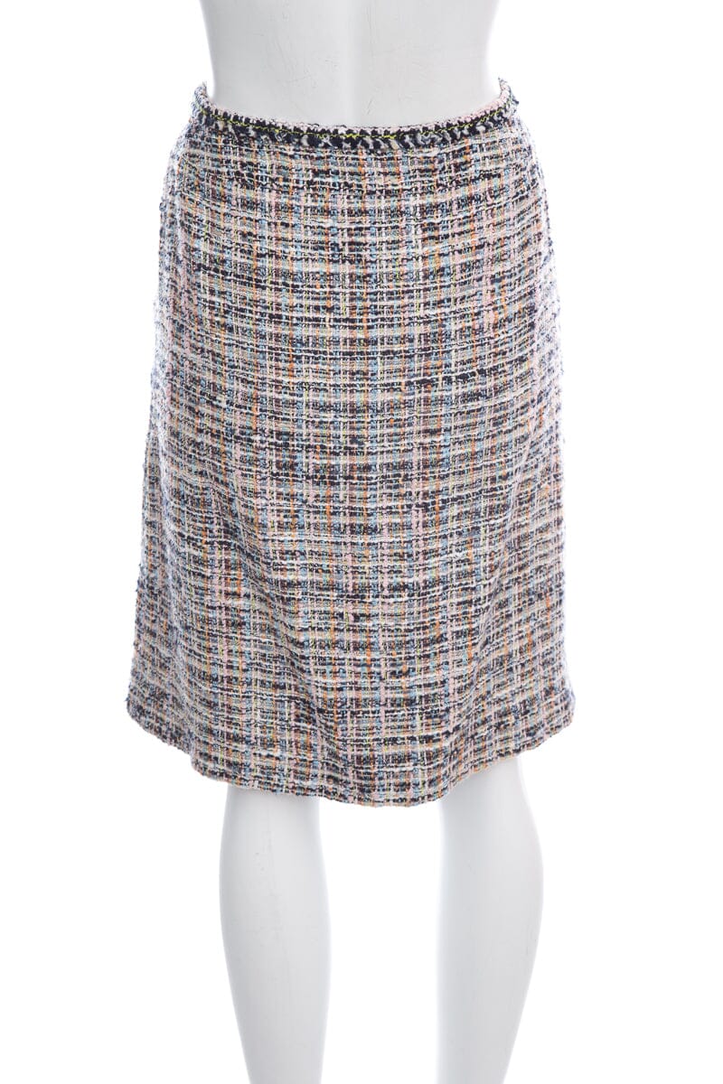 Chanel Multicolor Tweed Button Down Skirt SZ 40