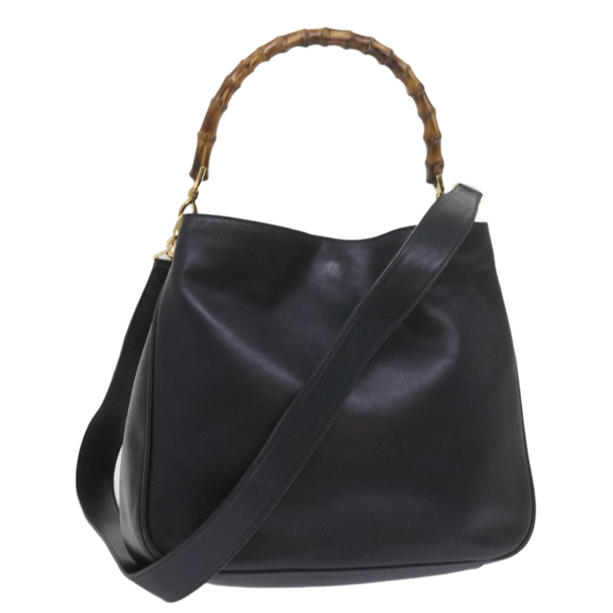 GUCCI Bamboo Hand Bag Leather 2way Navy 001 2113 1638  60686