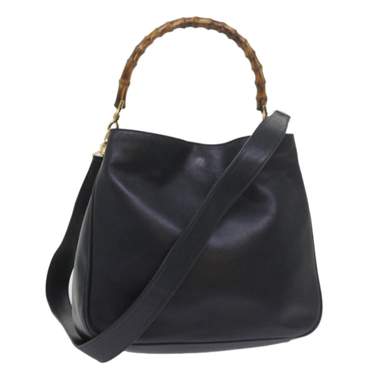GUCCI Bamboo Hand Bag Leather 2way Navy 001 2113 1638  60686