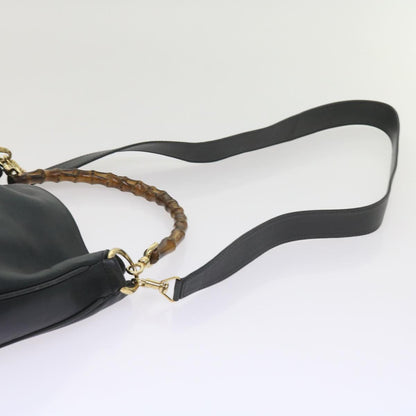 GUCCI Bamboo Hand Bag Leather 2way Navy 001 2113 1638  60686