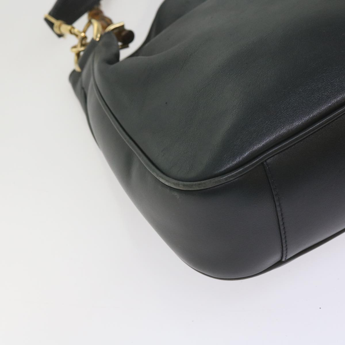 GUCCI Bamboo Hand Bag Leather 2way Navy 001 2113 1638  60686