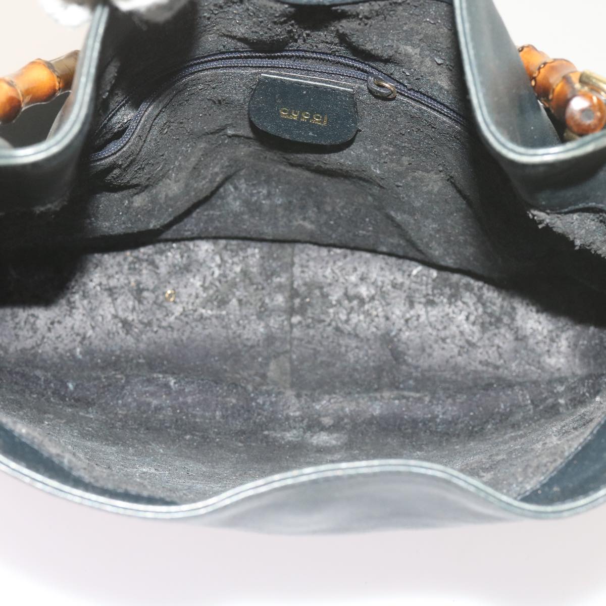 GUCCI Bamboo Hand Bag Leather 2way Navy 001 2113 1638  60686