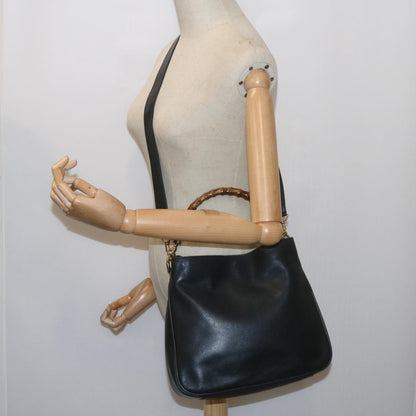 GUCCI Bamboo Hand Bag Leather 2way Navy 001 2113 1638  60686