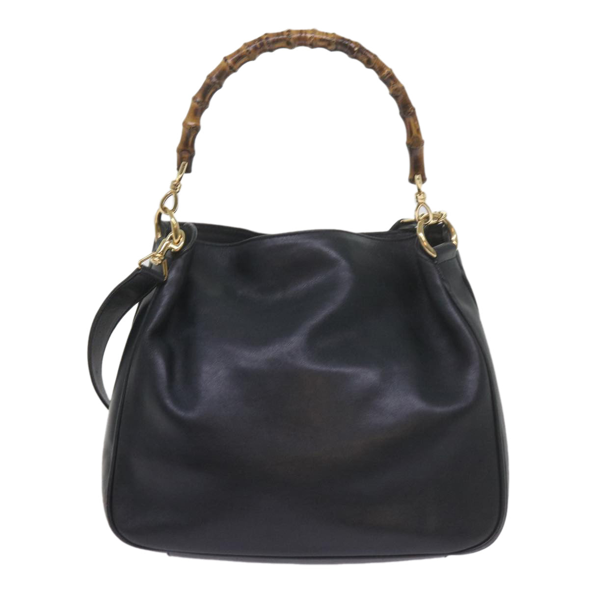 GUCCI Bamboo Hand Bag Leather 2way Navy 001 2113 1638  60686
