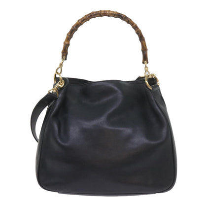 GUCCI Bamboo Hand Bag Leather 2way Navy 001 2113 1638  60686