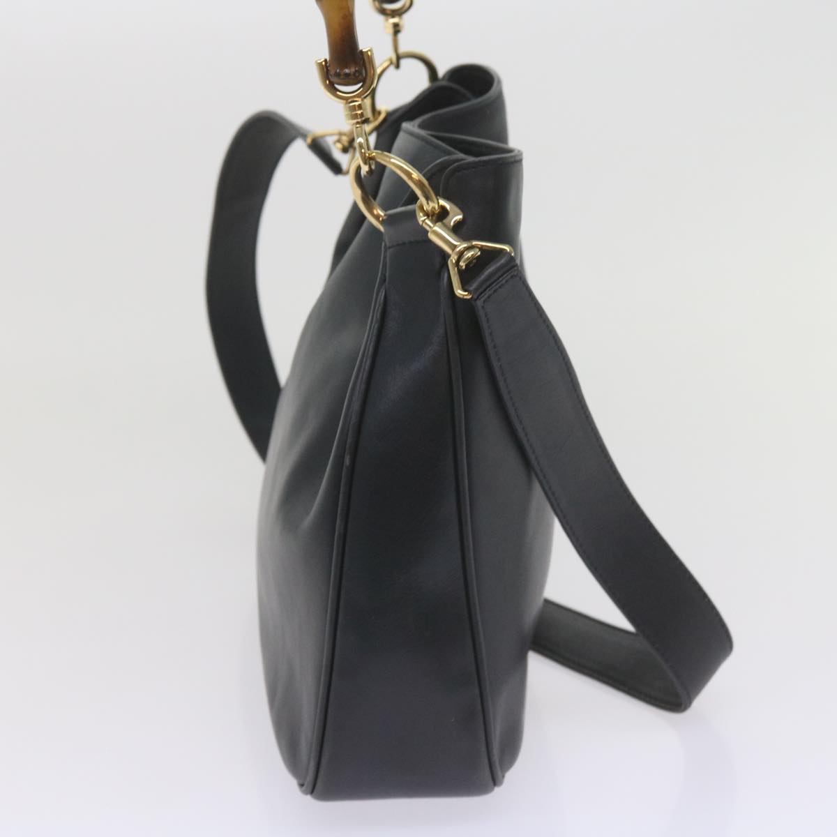 GUCCI Bamboo Hand Bag Leather 2way Navy 001 2113 1638  60686