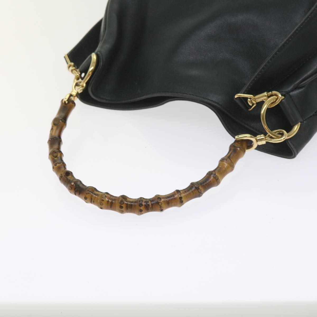 GUCCI Bamboo Hand Bag Leather 2way Navy 001 2113 1638  60686