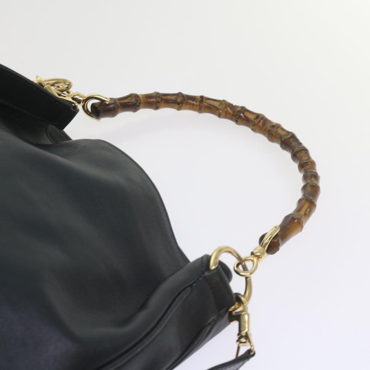 GUCCI Bamboo Hand Bag Leather 2way Navy 001 2113 1638  60686
