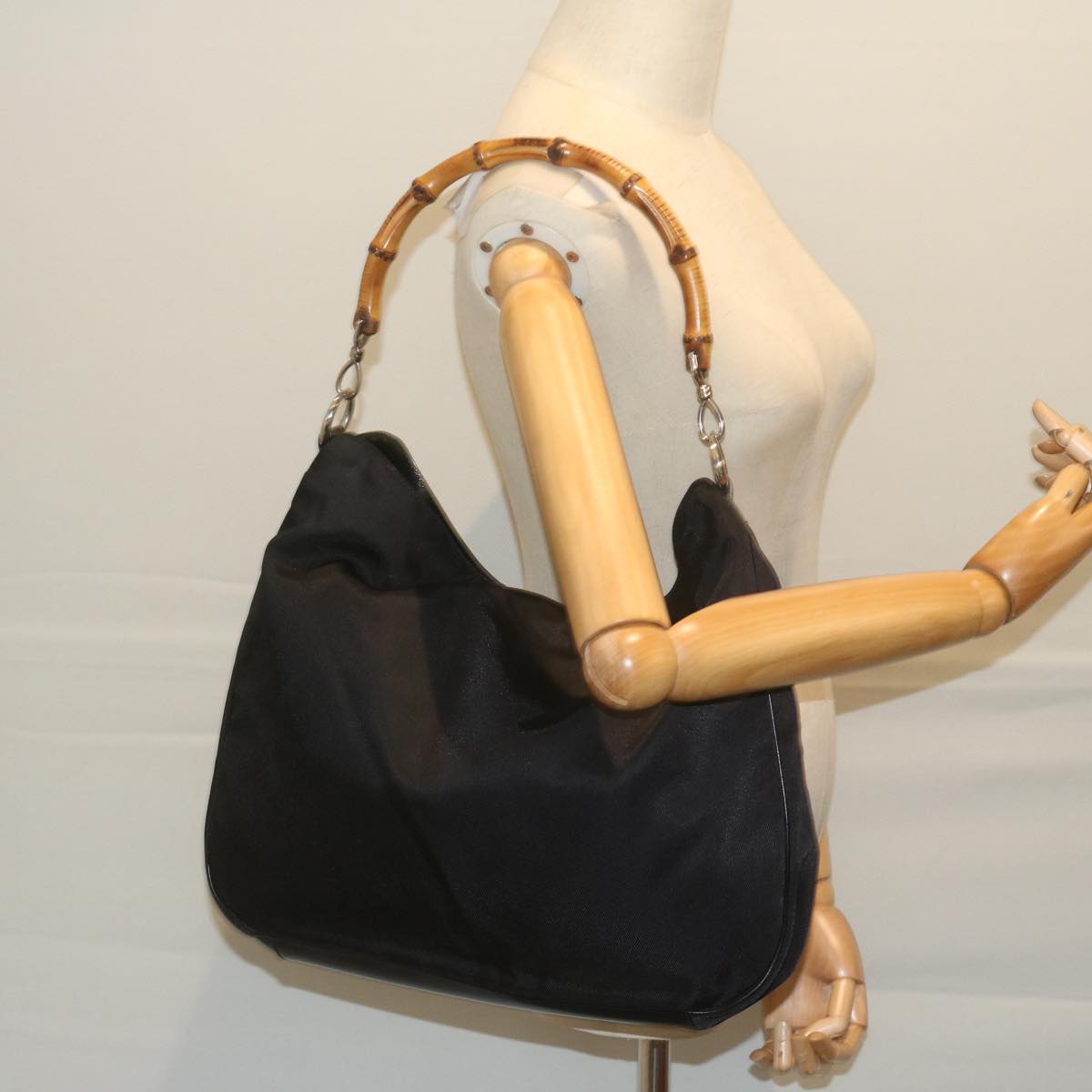 GUCCI Bamboo Shoulder Bag Nylon Black 001 1577  60687