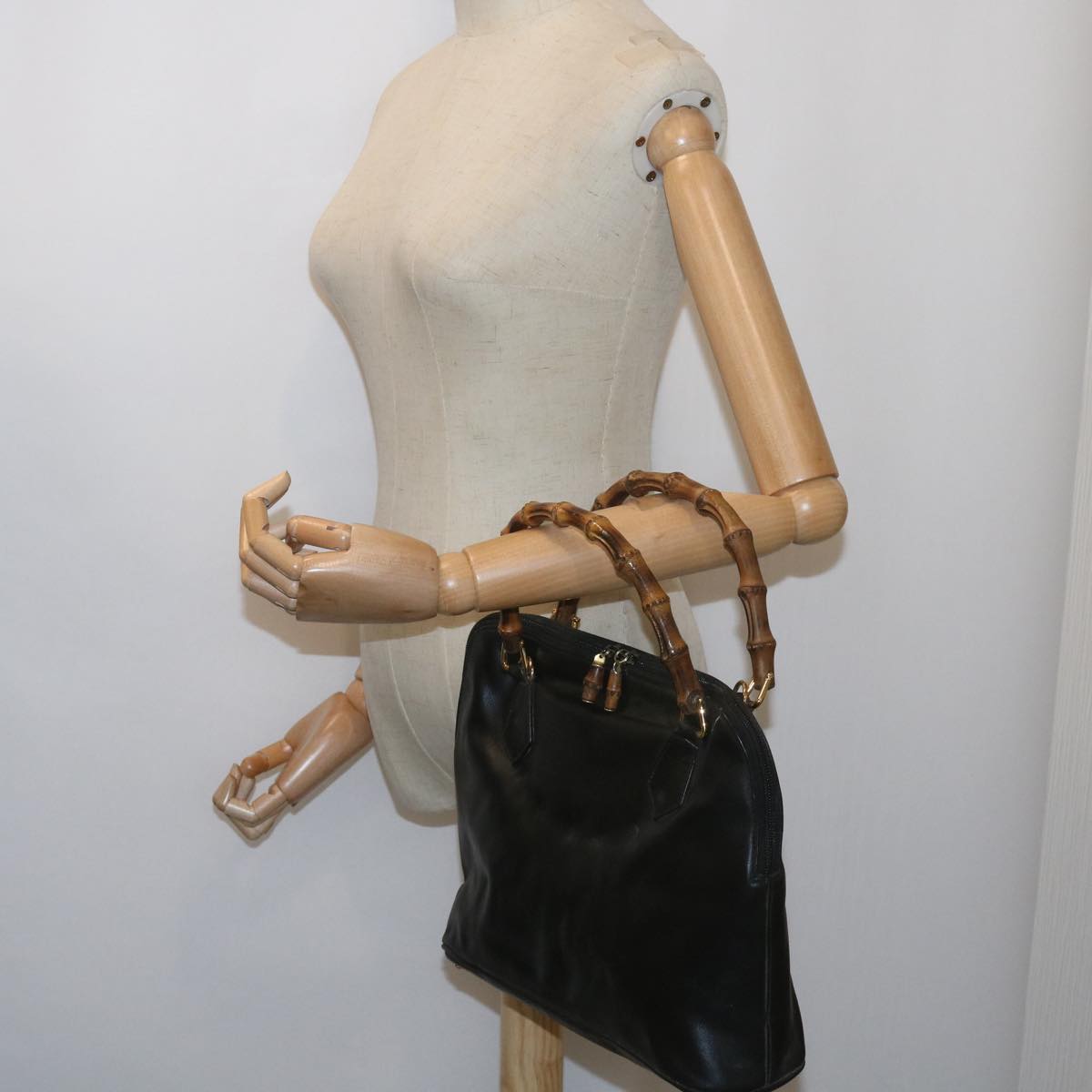 GUCCI Bamboo Hand Bag Leather Black 000 1186 0289  60723