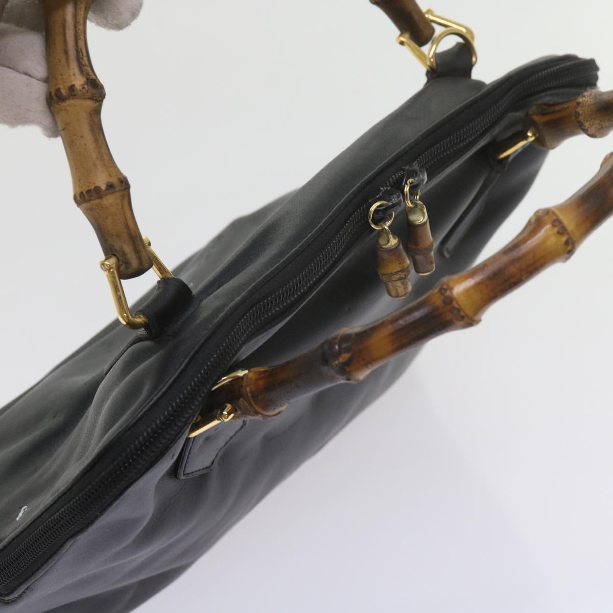 GUCCI Bamboo Hand Bag Leather Black 000 1186 0289  60723