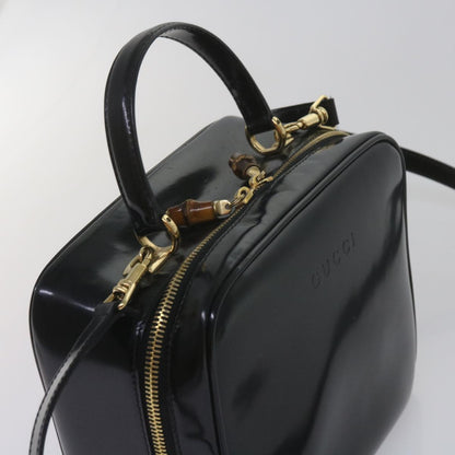 GUCCI Bamboo Vanity Cosmetic Pouch Patent leather Black 000 2040 0323  61015