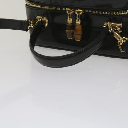 GUCCI Bamboo Vanity Cosmetic Pouch Patent leather Black 000 2040 0323  61015