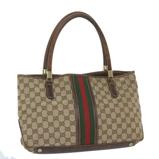 GUCCI GG Canvas Web Sherry Line Tote Bag Beige Red Green 161717  61031