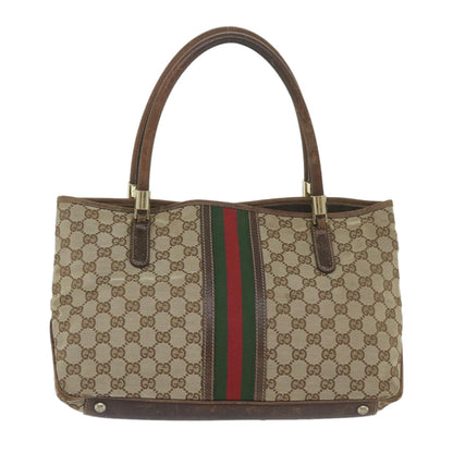 GUCCI GG Canvas Web Sherry Line Tote Bag Beige Red Green 161717  61031